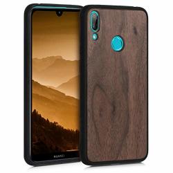 Kwmobile Wooden Cover For Huawei Y7 2019 Y7 Prime 2019 - Hard Case With Tpu Bumper - Walnut Dark Brown