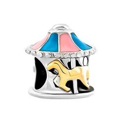 Pand Ra Charms Lovelyjewelry Happy Charms Merry Go Round House Golden Horse Animal Pink Blue Roof Beads For Bracelets