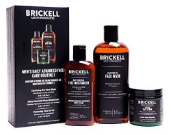 Brickell Men's Daily Advanced Face Care Routine I - Gel Facial Cleanser Wash + Face Scrub + Face Moisturizer Lotion - Natural & Organic