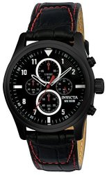 Invicta Men's 'aviator' Quartz Stainless Steel And Leather Casual Watch Color:black Model: 22978