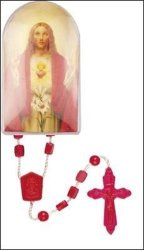 32CM Sacred Heart Of Jesus Red Plastic Rosary With Case