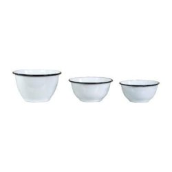 Enamel Mixing Bowl Set Of 3 Assorted Size Vintage Inspired White Bowls With Black Trim