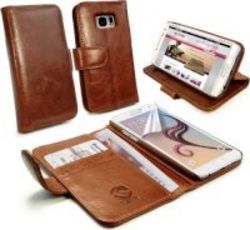 Tuff-Luv Vintage Leather Wallet Case with Screen Protector for Samsung Galaxy S6 in Brown