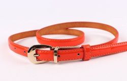 Belt For Women Made Of Genuine Leather In Candy Color - Orange
