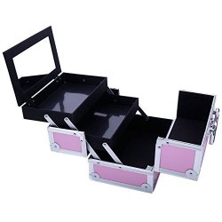 Kuke SM-2176 Aluminum Makeup Train Case Jewelry Box Cosmetic Organizer With Mirror 9X6X6 Pink