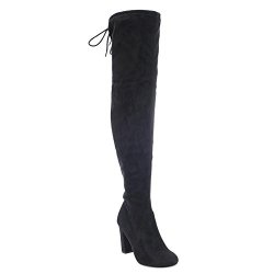 Delicious Women's Faux Suede Back Tie Over The Knee Chunky High Heel Dress Boot 6 B M Us Black Faux Suede