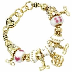 Infinity Charm Bracelet G2 Heart White Murano Beads Pink Gold Tone Crystal