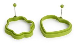 Neoflam Silicone Egg Ring Pancake Mold 2 Piece Set Heart And Flower Green