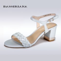 Bassiriana - Genuine Leather Classic Heels Sandals For Women Buckle Strap Wo... - White 9 China