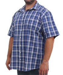 Mens Short Sleeve Check Shirt - 10XL Navy wht