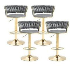 Velvet Grey Bar Stools Set Of 4 Adjustable Counter Height Barstools Gray Bar Chairs Modern Counter Stools With Back Upholstered Kitchen Island Chairs Gold Sillas