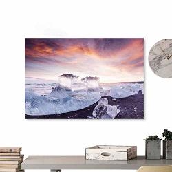 Glifporia Canvas Wall Art Ice On The Black Volcanic Sand Beach In Iceland 36"X24" For Bedroom Living Room Kitchen Bathroom Artwork