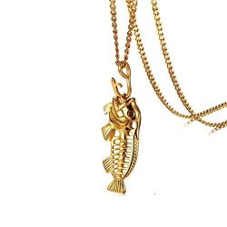 Aooaz Stainless Steel Chain Mens Necklace Chain Womens Gold Skeleton Fish Skull Pendant Chain 60CM Novelty Jewelry Gift