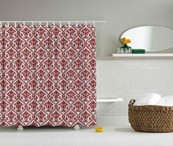 Damask Shower Curtain By Ambesonne Victorian Style Theme Creative Special Selection Matelasse Effect Home Decoration Modern Bathroom Art Decor Interior Digital Print Fabric Red