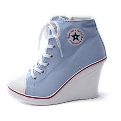 Epicstep Women's Sky Canvas High Top Wedges High Heels Casual Fashion Sneakers 7 M Us