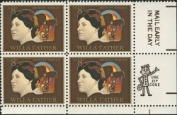 Willa Cather Author O Pioneers 1487 Zip Code Block Of 4 X 8 Us Postage Stamps
