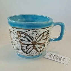 Blue Butterfly Sgraffito Mug