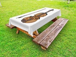 Lunarable Violin Outdoor Tablecloth Classic Old Fashioned Italian Art Wooden String Instrument Illustration Decorative Washable Picnic Table Cloth 58 X 84 Inches Caramel Cocoa Dark Teal