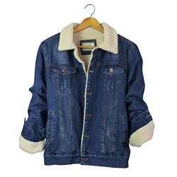 Litteking Mens Fleece Jeans Jacket Casual Faux Fur Collar Sherpa Denim Coat Trucker Jacket