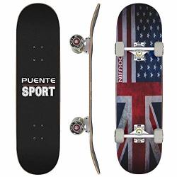 PUENTE 31 inch Complete Skateboards Skateboard for Kids/Boys/Girls/Youth/Adults Double Kick 7 Layer Canadian Maple Wood Concave Skateboard Tricks Skate Board for Beginners & Pro 