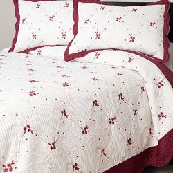 King Size Windsor Home Christmas Thelma Embroidered 3-PIECE Quilt Set