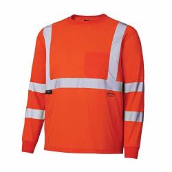 HI Pioneer Vis Safety T Srt For Men - Long Sleeve With Pocket- Reflective Tape For Ansi Class 3 Work - Gh-visibility T-srt Dry