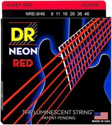 DR Strings Hi-def Neon Red Coated Lite-heavy 9-46 Electric Guitar Strings