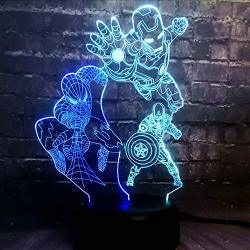 Jinlycoo Movie Comic The Avengers Marvel Super Hero Spiderman Captain America Iron Man Cartoon 3D Optical Lava LED Multi-colored 7 Change Night Lamp For