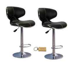 Bar Stools Breakfast Kitchen Breakfast Chairs - Set Of Two Black Colour + Keyring