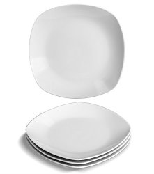 Yhy 4 Pcs 7.3-INCH Porcelain Dessert appetizer Plates White Square Plate Set