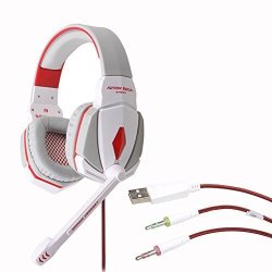 Kotion G4000 Pro 3.5MM PC Gaming Stereo Noise Canelling Headset LED Game Headphone With Volume Control MIC White+red
