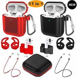 Airpods Case Airpods Accessories Kits 2 Pack Protective Silicone Cover Apple Airpods Anti-lost Airbag Belt For Apple Airpods 2 &1 Compatible With Wireless Charging Airpods Black And Red