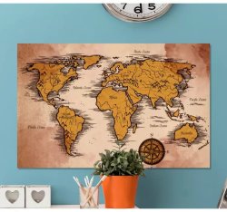 Vintage With Names World Map Art Canvas