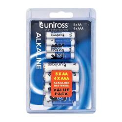 Uniross 8AA + 4AAA Alkaline Batteries