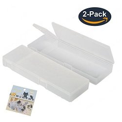 Plastic Pencil Case Transparent Stationery Case Clear White Pencil Holder With Hinged Lid & Snap Closure - For Pencils Pens Office 2PACK Large