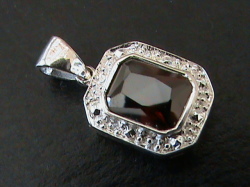 Solid Sterling Silver Pendant. Red Cz Stone