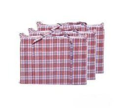 3 Plastic Checked Laundry Storage Shopping Bags With Zipper 80 X 35 X 60CM - 2XL - Red