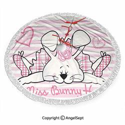30 Inch Christmas Tree Skirt Miss Bunny Hoop In Love Romantic Cute Rabbit Valentines Day In Hearts Artwork 3D Print For Merry Christmas &