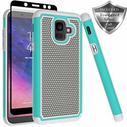 Samsung Galaxy A6 2018 Case Dual Layer Full Coverage Tempered Glass Screen Protector Anti-scratch Rugged Heavy Duty Premium Protection Case Cover For A6 2018 - Green
