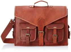 INCH 18 Rustic Vintage Leather Messenger Bag Leather Laptop Bag Men's Leather Briefcase Satchel Bag