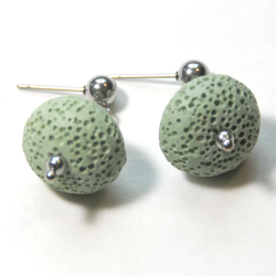 Atenea Handmade Mint Green Lava Abacus Shape Earrings With Stainless Steel Studs