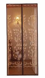 Embroidered Phoenix Pattern Hook Loop Fastener Magnetic Screen Door Curtain With Elegant Jacquard Lace Fit Door Full Frame Auto Close Anti Insect 35.5"X80.7
