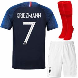 FC Firstclass 2018 Football Soccer Club Navy Blue Home Kit Short Sleeve Jersey Outfit Kids 3-12 Years Suit &socks Free Ice Face Cloth 9-10 Years Griezmann 7
