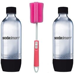 Sodastream 2 Pack Black Premium 1 Liter Bottles Soda Water + Kidscare Bottles Cleaning Extendable Brush