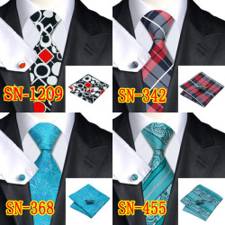 Fashion Novelty Silk Jacquard Necktie Hanky Cufflinks Set For Men - Sn505