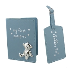 Button Corner Pu My First Passport And Luggage Tag - Blue