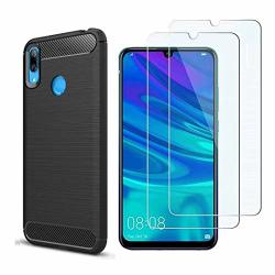 Case Huawei Y7 2019 Screen Protector Mylb-us 3 In 1 Ultra-thin Shockproof Carbon Fiber Cover +9H Tempered Glass For Huawei Y7 2019 Mobile Phone Case Black