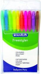 Freestyler Transparent Medium Ballpoint Pens - 10 Assorted Colours