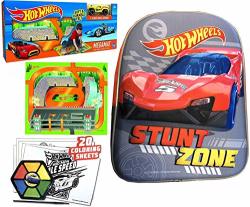 Pack & Race Hot Wheels Megamat Felt Racing Scene + Bonus Car Bundled With Stunt Zone MINI Backpack Fun Vehicle Activity Play Kit