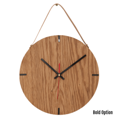 Finn Wall Clock In Oak - 250MM Dia Natural Bold Red Second Hand